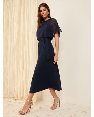 Friends Like These Jersey Chiffon Flutter Sleeve Midi Dress - Blue
