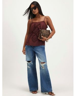 River Island Petite High Rise Relaxed Straight Ripped Jeans - Blue