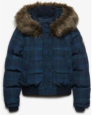 Superdry Everest Hooded Bomber Puffer Coat - Blue