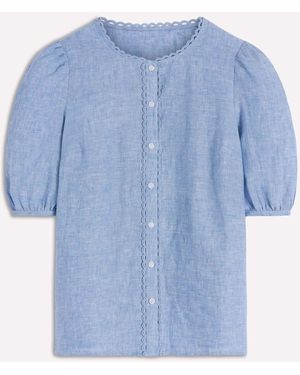 Boden Leah Short Sleeve Linen Blouse - Blue