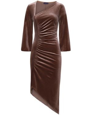 Hot Squash Velvet Ruched Midi Dress - Brown