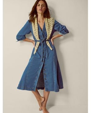 Monsoon Alison V-Neck Denim Midi Dress - Blue