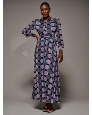 Jolie Moi Long Sleeve Pleated Jersey Maxi Dress - Purple
