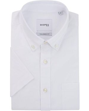 Skopes Tailored Fit Casual Short Sleeve Oxford Shirt - White