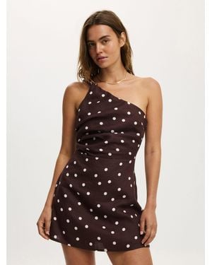 Cotton On Linen Luxe One Shoulder Dress - Brown