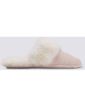 Boux Avenue Teddy Embroidered Fluffy Mule Slippers - White