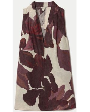 Jigsaw Iris Leaf Linen V-Neck Blouse - Purple
