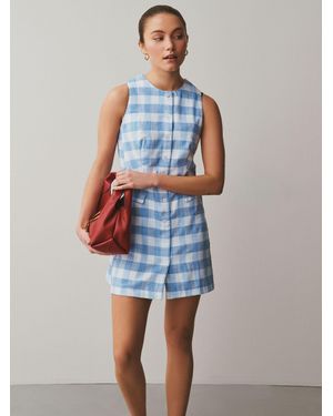 Next Sleeveless Waistcoat Button Through Mini Dress - Blue