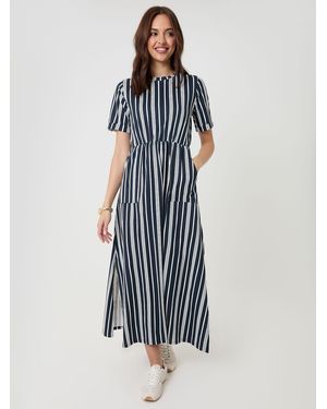 Threadbare Crew Neck Jersey Midi Dress With Patch Pockets - Blue