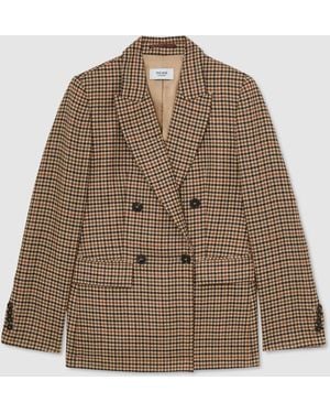 Reiss Wool Houndstooth-Check Double-Breasted Blazer - Brown