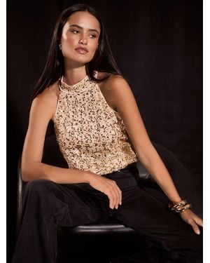 Lipsy Champagne Sequin Beaded Halter Neck Top - Black