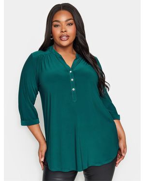 Yours Curve Jerseybluse Mit Kurzer Knopfleiste58-60 - Grün