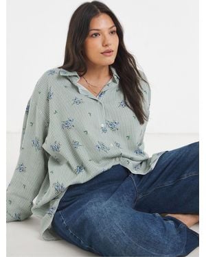 Simply Be Puff Sleeve Button Down Linen Top - Gray