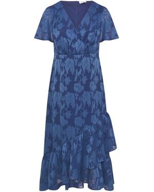 Yours Curve London Flower Jacquard Wrap Dress - Blue