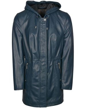 Lakeland Leather Ambleside Hooded Leather Coat - Blue
