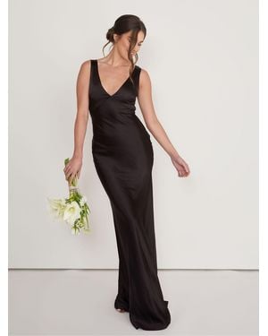 Six Stories Twist Back Satin Bridesmaid Dress - Black