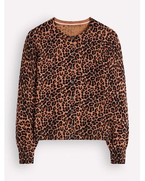 Boden Leopard Camilla Cotton Crew Cardigan - Brown