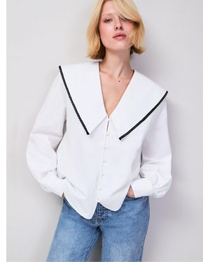 Ro & Zo Cotton Statement Collar Shirt - White