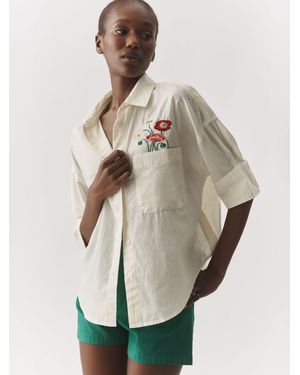 Anthropologie Maeve Pocket Striped Buttondown Long Sleeve Shirt - Natural