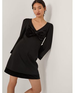 Monsoon Blair Velvet Bow Long Sleeve Mini Dress - Black