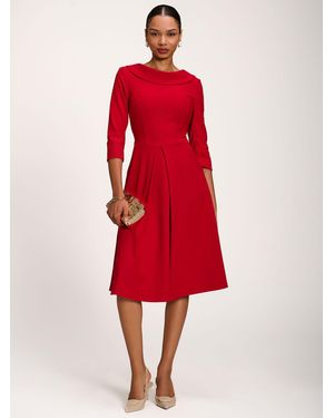 Jolie Moi Roll Neck ¾ Sleeve Midi Dress - Red