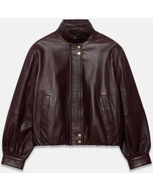 Mint Velvet Funnel Neck Leather Jacket - Brown