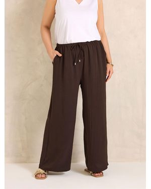 Evans Pull On Crepe Pants - Brown