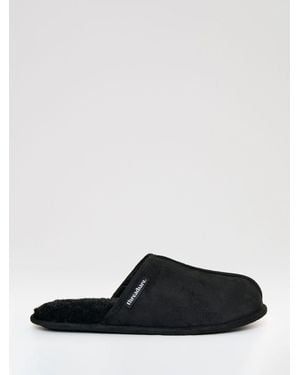 Threadbare Faux Fur Lined Slip On Mule Slippers - White