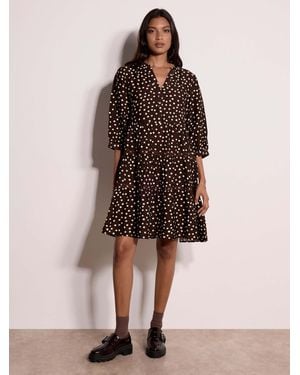 Apricot Polka Dot Tiered Mini Dress - Brown