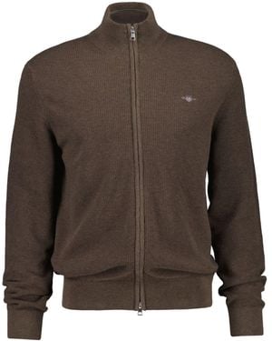 GANT Micro Textured Zip Through Cardigan - Brown