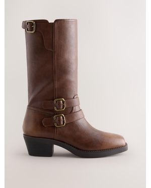 Next Chocolate Forever Comfort Biker Style Knee High Boots - Brown