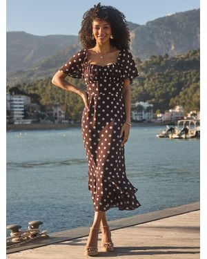 Sosandar Spot Print Chiffon Frill Hem Midaxi Dress - Grey