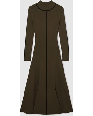 Reiss Polly Contrast-Stitch Knitted Midi Dress - Green