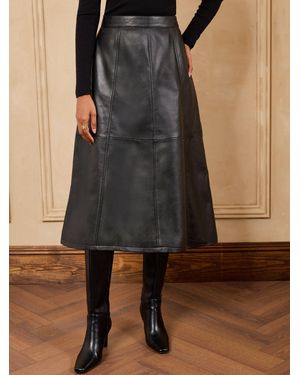 Love & Roses Leather Midi Pencil Skirt - Brown