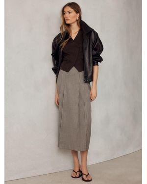 Next Dogtooth Midi Kilt - Brown
