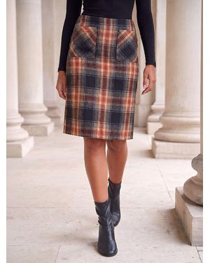 Roman Pocket Check Skirt - Orange