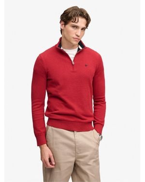 Superdry Prep Essential Cotton Half Zip Sweater - Red