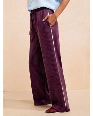Friends Like These Burgundy Pinstripe Elasticated Waist Wide Leg Pants - Purple
