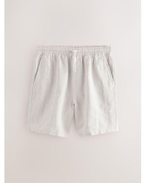 Next Elasticated Waist Linen Rich Textured Shorts - Natural