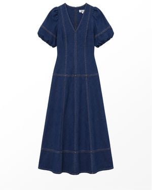 Ro & Zo Petite Denim Puff Sleeve Midi Dress - Blue