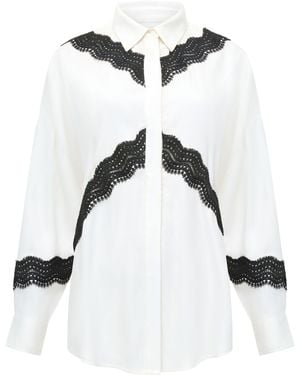 French Connection Candice Satin Lace Mix Long Sleeve Shirt - White