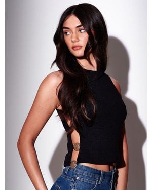 South Beach Knitted Sleeveless Top With Decal Sides - Black