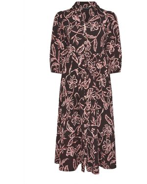Evans Jersey Floral Midi Shirt Dress - Brown