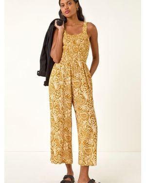 Roman Paisley Print Cropped Jumpsuit - Yellow