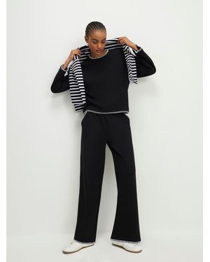 River Island Whipstitch Cozy Wide Leg Sweatpants - Black