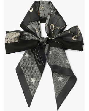 COACH Stacked Tabby Star Print Silk Skinny Scarf - Black