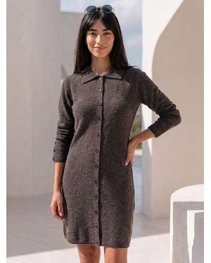 Roman Petite Collared Knit Shift Dress - Gray