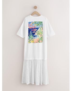Next 2 In1 Midi Lace T-Shirt Dress - White