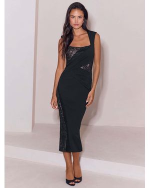 Lipsy Square Neck Lace Cut Out Bodycon Midi Dress - Black