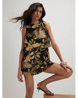 River Island Sleeveless Floral Print Frill Layer Playsuit - Green